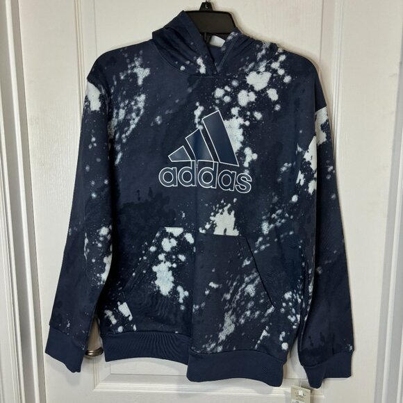 adidas Boys Long Sleeve Color Bleach-Wash Print Fleece Pullover Hoodie, Size L - Picture 2 of 4